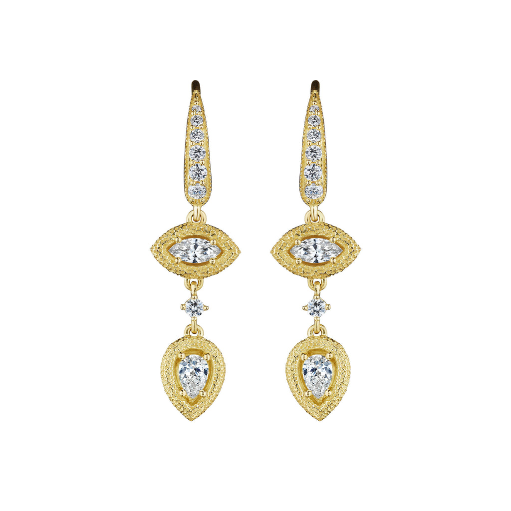 Long Antique Amulet Marquise & Pear Drop Earrings