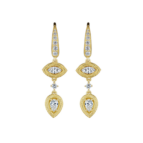Long Antique Amulet Marquise & Pear Drop Earrings