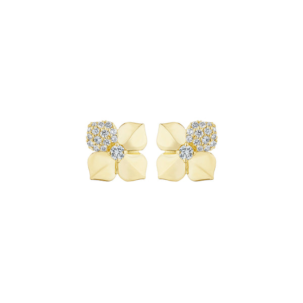 High Polish Single Diamond Petal Flower Stud Earrings