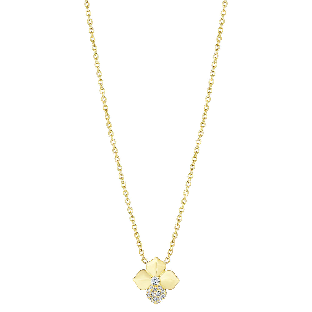 Petite High Polish Single Diamond Petal Flower Necklace