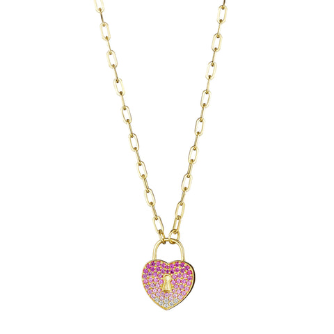 Pink Ombre Heart Padlock Necklace