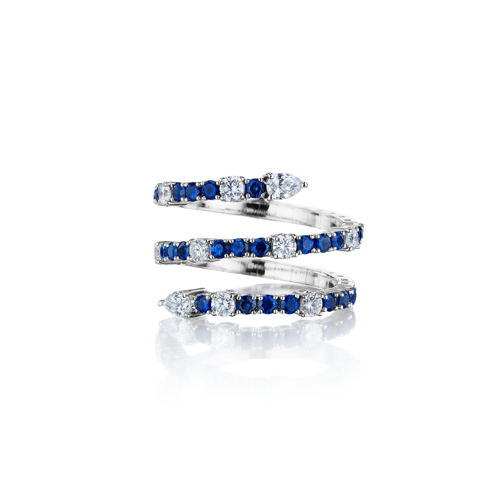 Blue Sapphire Round & Pear Bypass Ring