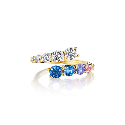 Rainbow Sapphire & Diamond Bypass Ring