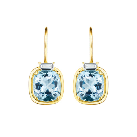 Diamond Baguette & Aquamarine Drop Earrings