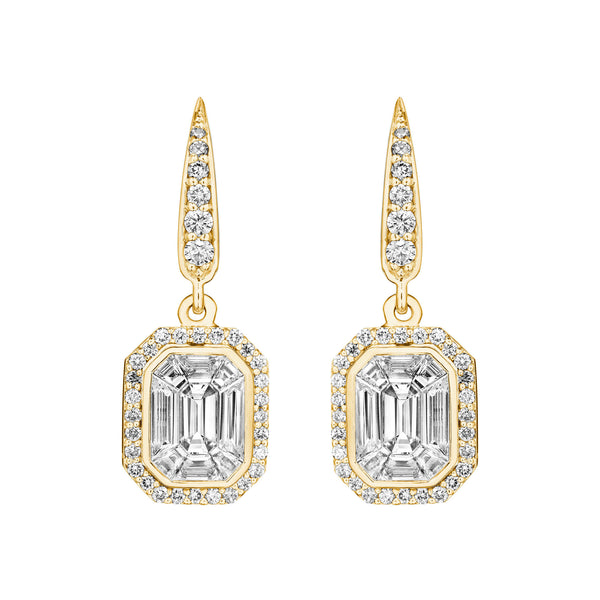 Diamond Emerald Shape Illusion Drop Earrings
