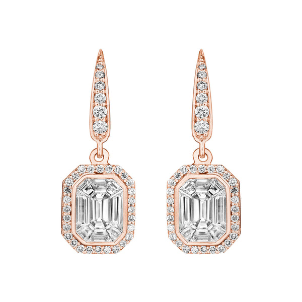 Diamond Emerald Shape Illusion Drop Earrings