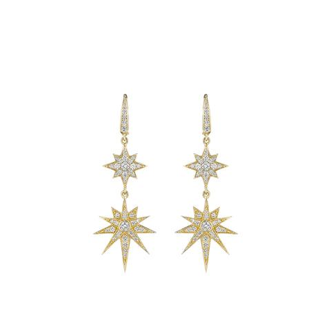 Mid Double Starburst Drop Earrings on French Wire