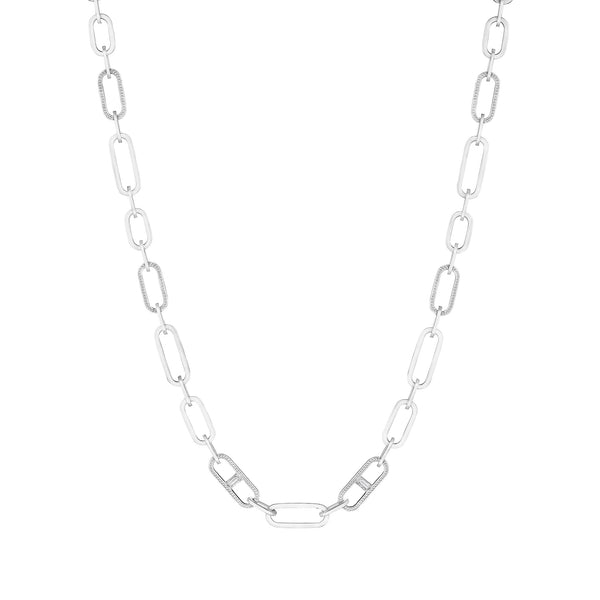 17" Diamond Baguette Station Flat Link Necklace