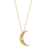 Rainbow Sapphire Galaxy Crescent Moon Necklace