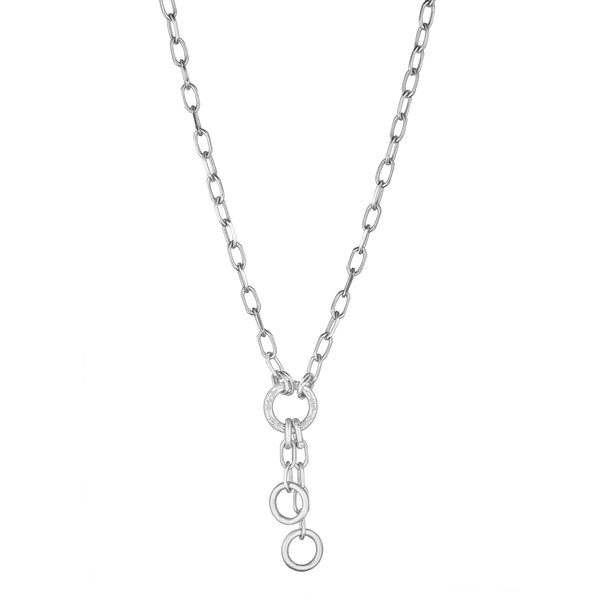 Open Engraved Round Link Necklace with Chain Extenders