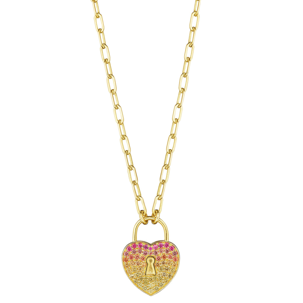 Pink & Yellow Heart Padlock Necklace
