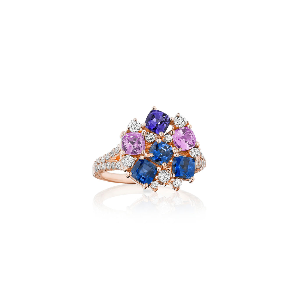 Rainbow Sapphire Cluster Cocktail Ring