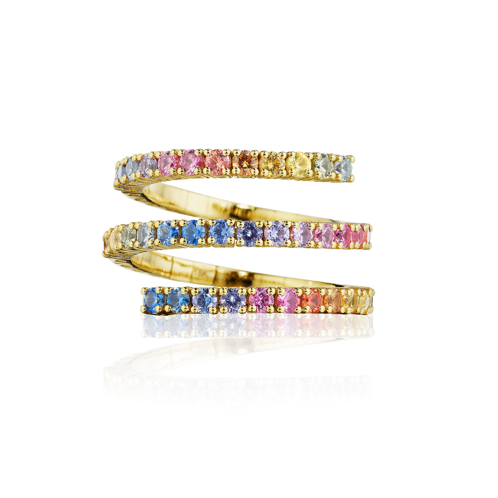 Rainbow Sapphire Spring Ring